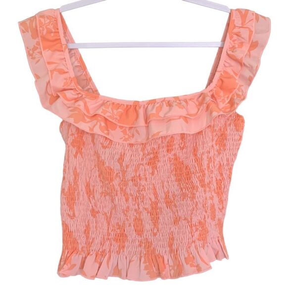 Pansee Women’s Ribbed Cropped Ruffle Trim Off The Shoulder Boho Top Size XL - Picture 2 of 8